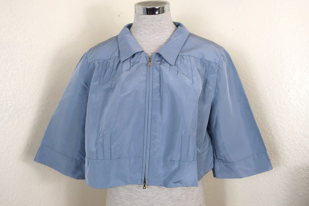 Vintage PRADA Powder Blue Silk Zip Cropped Jacket Top Blouse Small 36 2 3 4