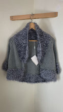 Load and play video in Gallery viewer, Emilio Pucci Gray Chunky Knit Cardigan Sweater Faux Fur Trim Metallic Open Front XS Small 0 2 4
