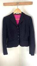 Load and play video in Gallery viewer, Vintage Moschino Couture Diagonal Pinstripe Blazer Jacket Black Pink Modern XS S 0 2 4
