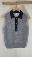 Load and play video in Gallery viewer, GANNI Cashmere Mix Sleeveless Polo Knit Vest Frost Gray Pink Size S XS 0 2 4 Butterfly
