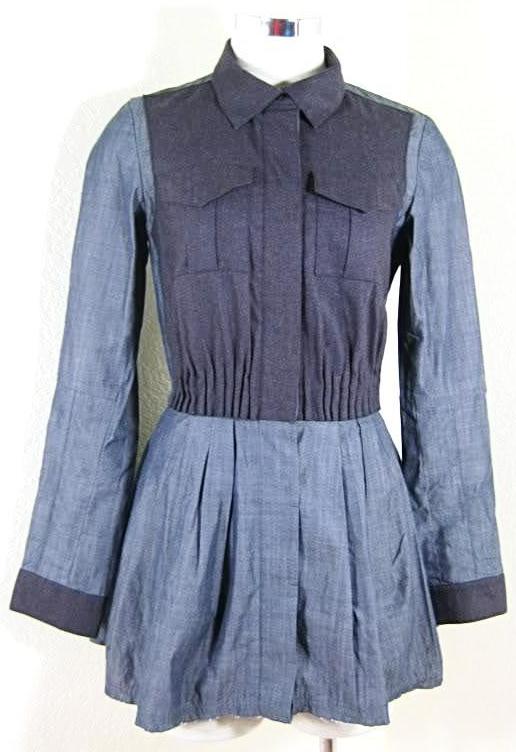 LOUIS VUITTON Wool Blend Cotton Angora Longsleeve Dress Top Blouse Denim Look Small Sz. 2 3 4