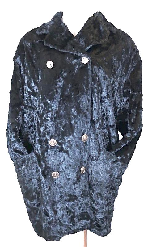Vintage ISTANTE Gianni VERSACE Glossy Black Velvet Trench Coat Jacket Small 4 5 6