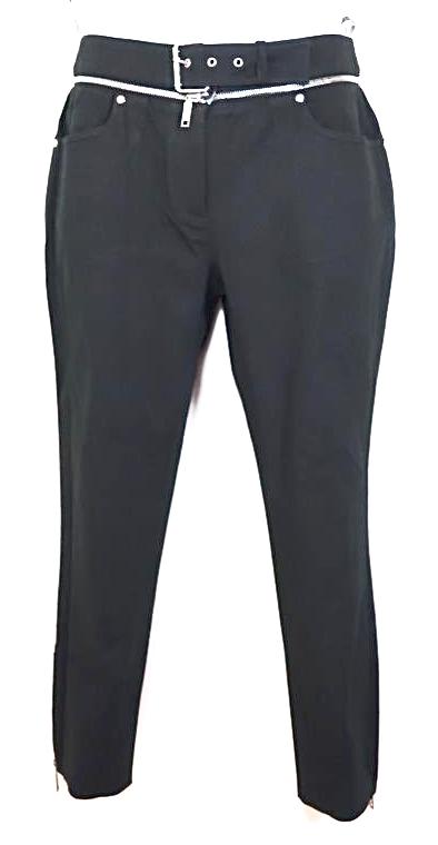CELINE Paris Black Cropped Zip Bottom Tight SKinnyCotton Jeans Pants Belt Sz 36 4 5 6