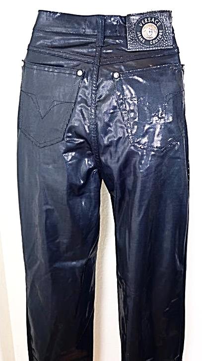 Vintage Gianni VERSACE Medusa Couture Wet Look Hip Hop Stylish Pants Jeans 28 42 Small