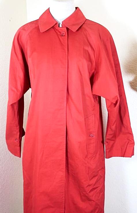 Vintage BURBERRYS BURBERRY Red Long Cotton Trench Coat 6 7 8 Medium