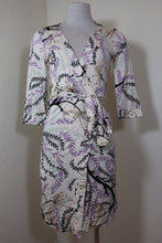 Load image into Gallery viewer, MISSONI Wrap-around Purple Brown WHite Foilage Silk Dress S- M Sz. 4 5 6
