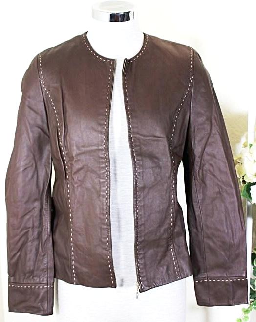 Vintage ESCADA Brown Lambskin Leather Jacket Small S 36 4 5 6