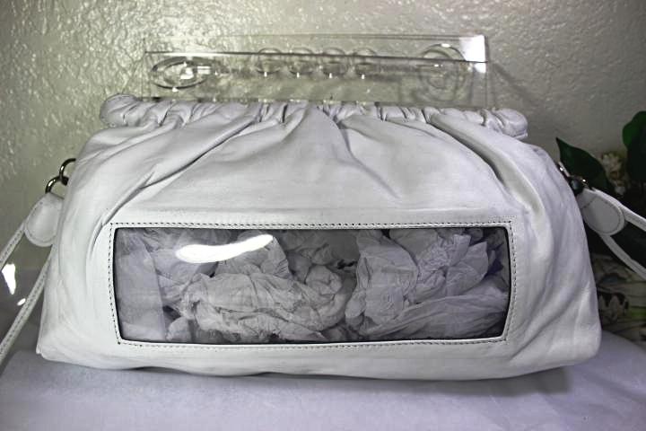 Jean Paul GAULTIER Rare White Nappa Leather Plastic Handle Sling Shoulder Handbag Bag