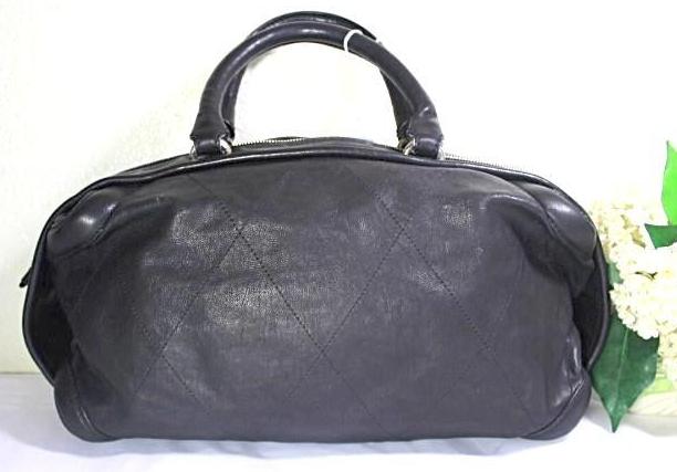 Chanel Black Quilted Leather Barrel Duffel Travel Hand Bag Handbag Italy
