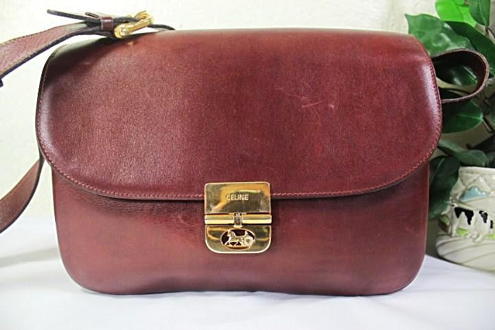Vintage CELINE Paris Earliest Burgundy Calf Leather Box Shoulder Bag