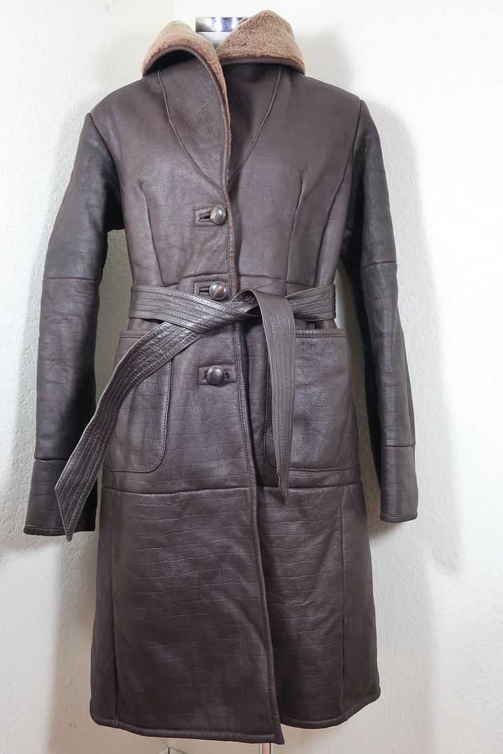 Vintage MARINA RINALDI Brown Sheepskin Leather Coat Jacket sz S  M 4 5 6