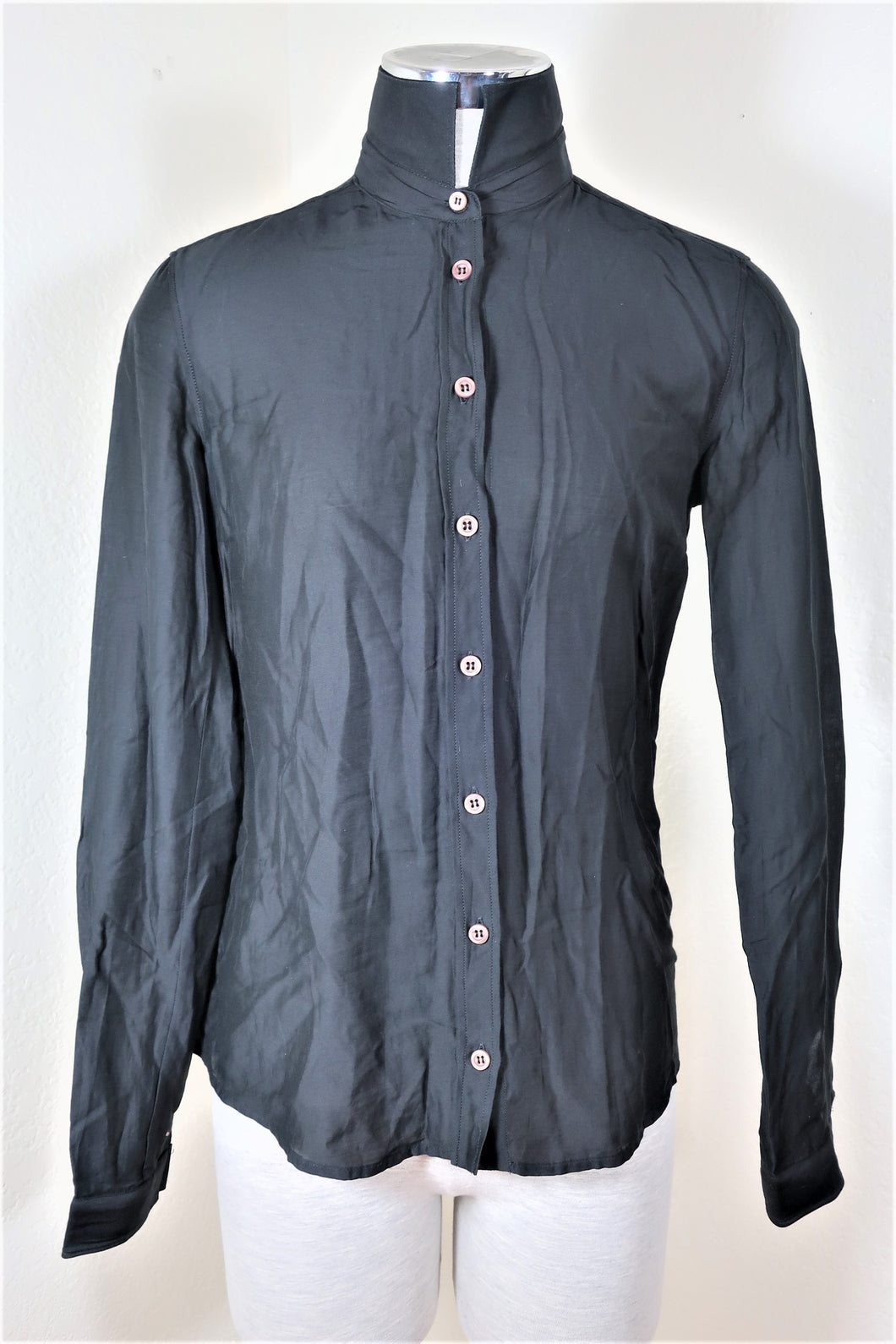 Vintage PRADA Black Button Cotton Long Sleeve  Collared Top Blouse Shirt Small 2 3 4 40