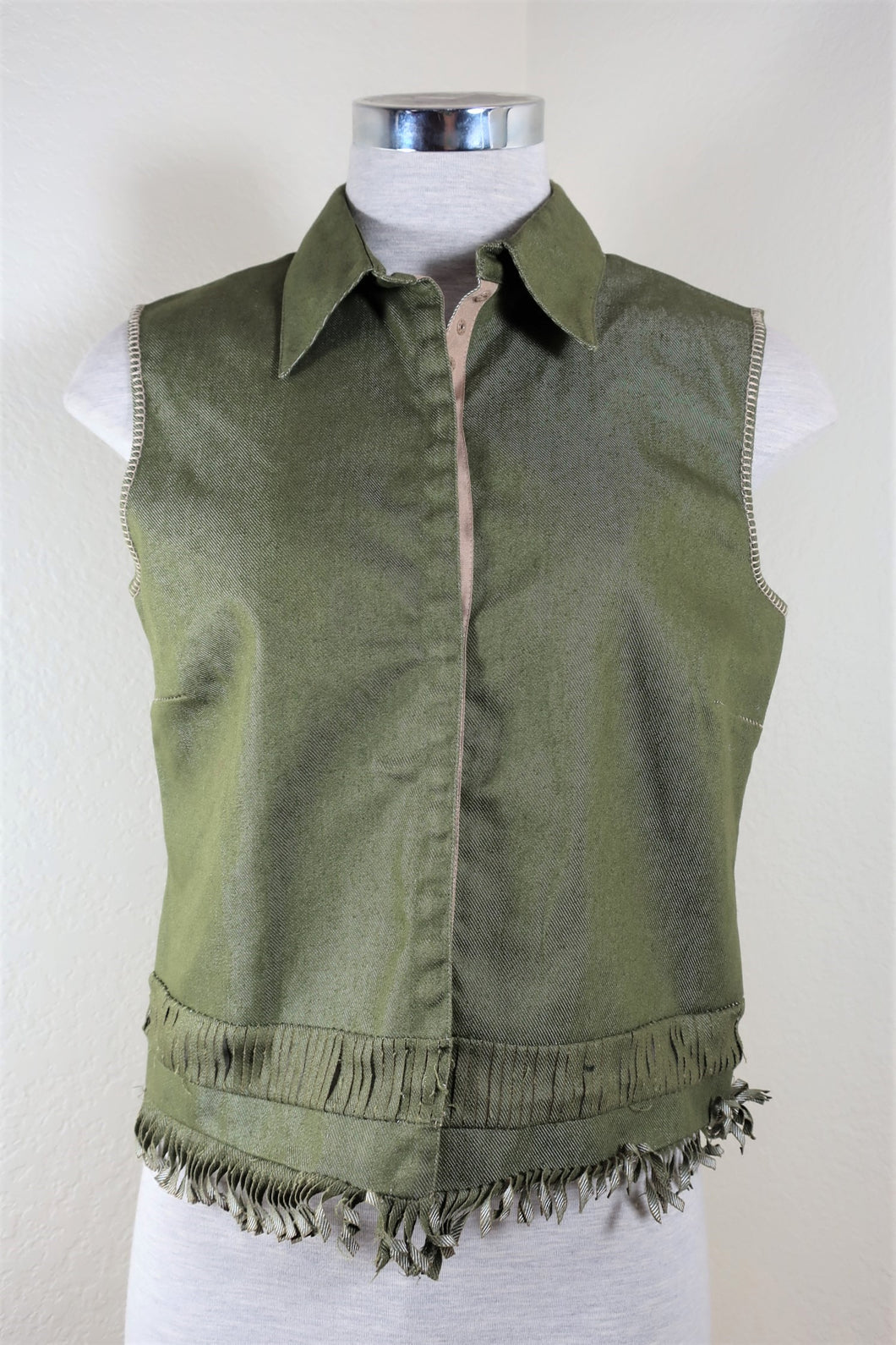 NWT New ALBERTA FERRETTI Green Fringes Button Cotton Vest Top Blazer Small 38 4 5 6