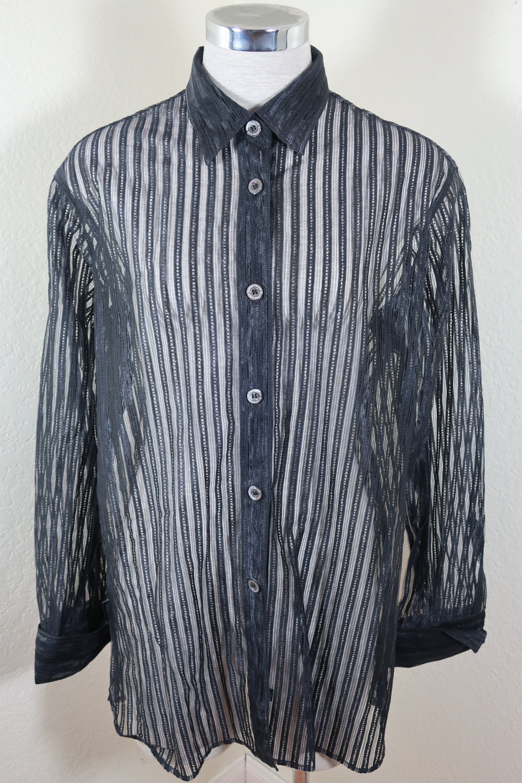 Vintage GIANFRANCO FERRE Black Mesh See Through Long Sleeve Top Blouse Shirt Medium M5 6 7