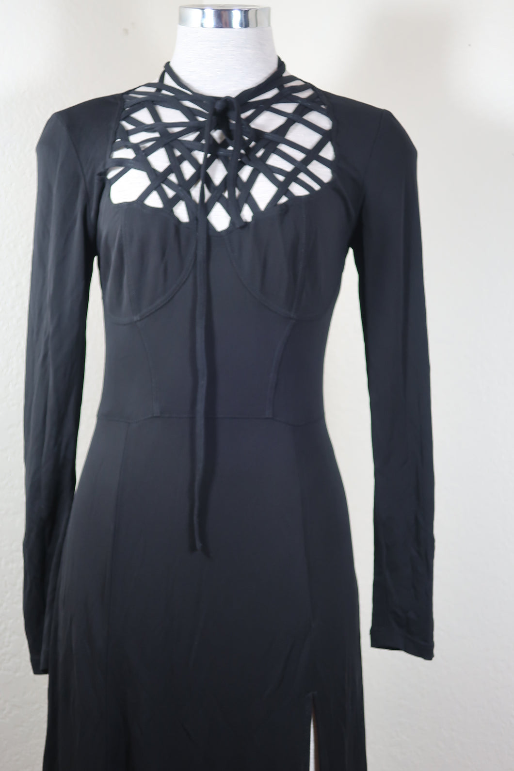 Vintage LOLITA LEMPICKA Black Evening Long Gown Dress Side Slit S M 5 6 Small