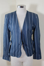Load image into Gallery viewer, Vintage Yve Saint LAURENT Blue White Stripes Belted Blazer Jacket Small 4 5 6
