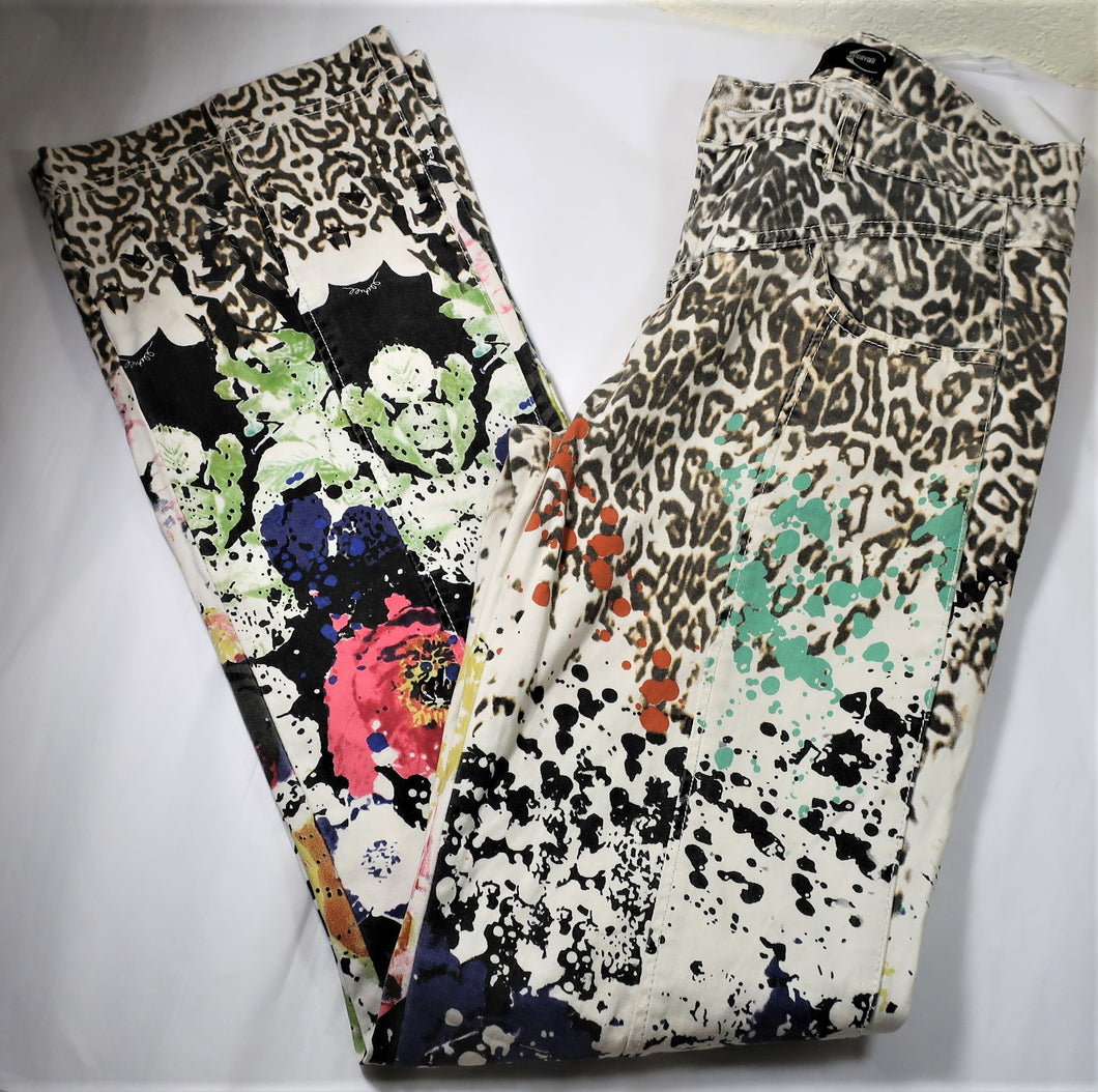 Vintage ROBERTO CAVALLI Floral Watercolor Hip Hop Cotton Pants Jeans S M 4 5 6 26 27