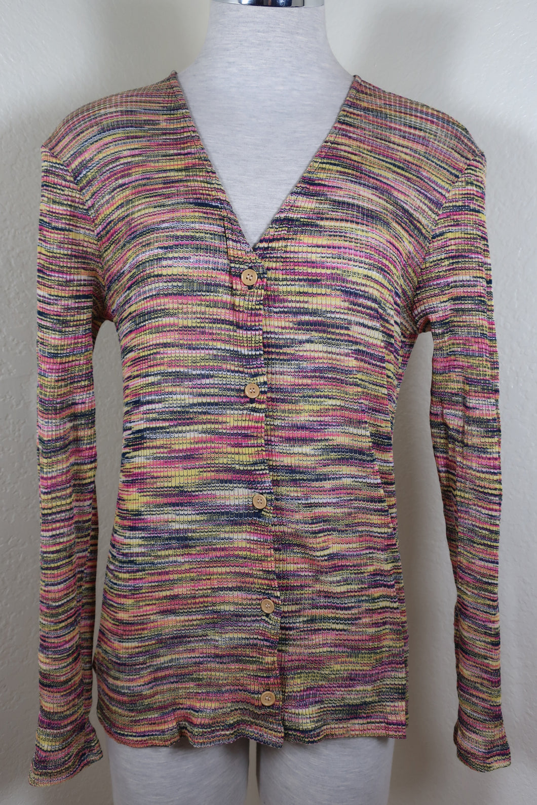 Vintage MISSONI Earth Tone Knitted Cotton Cardigan Sweater Jacket Small - Medium 6 7 8