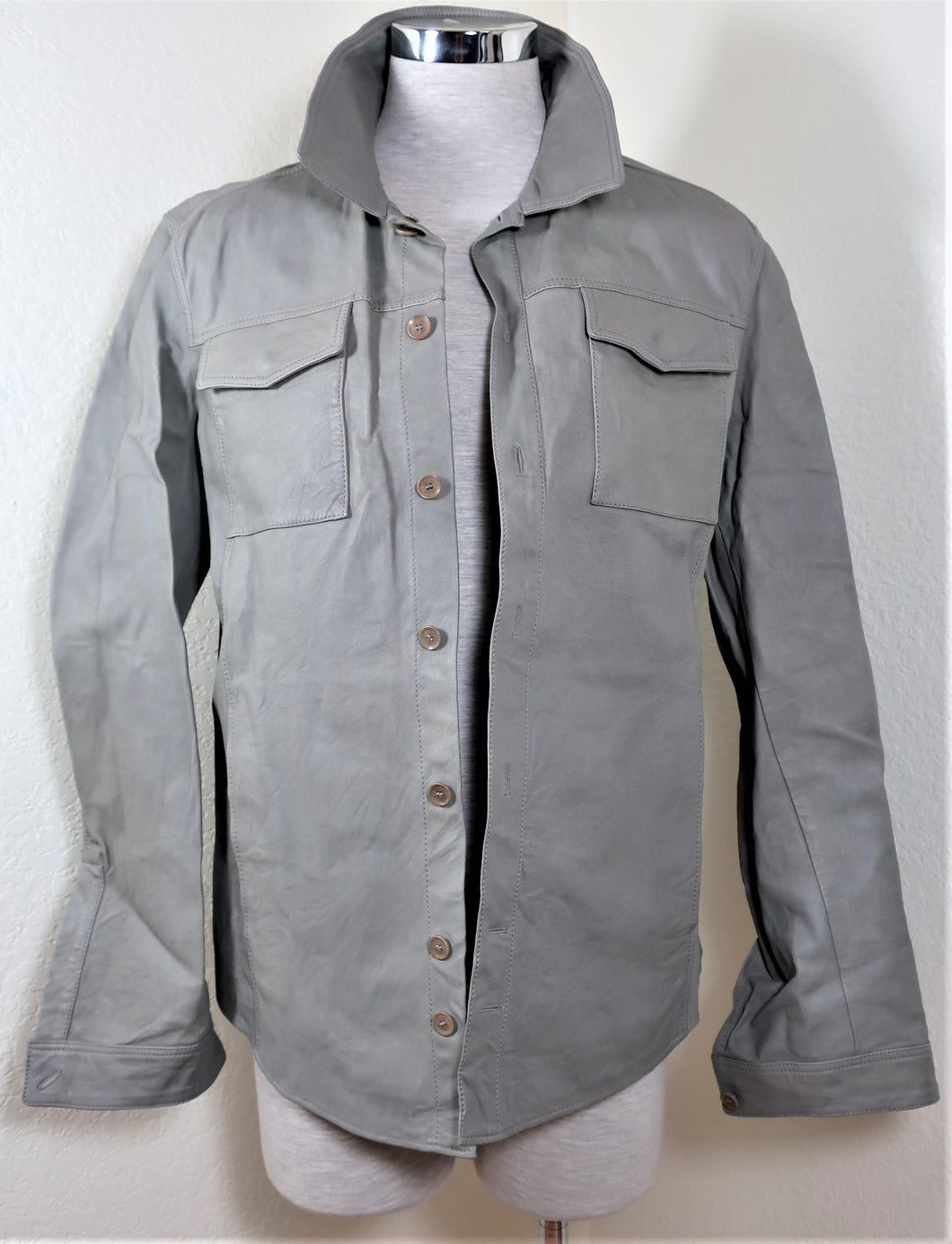 Vintage Unisex KENZO Paris Grey Lambskin Leather Pocket Button Jacket 2 3 4