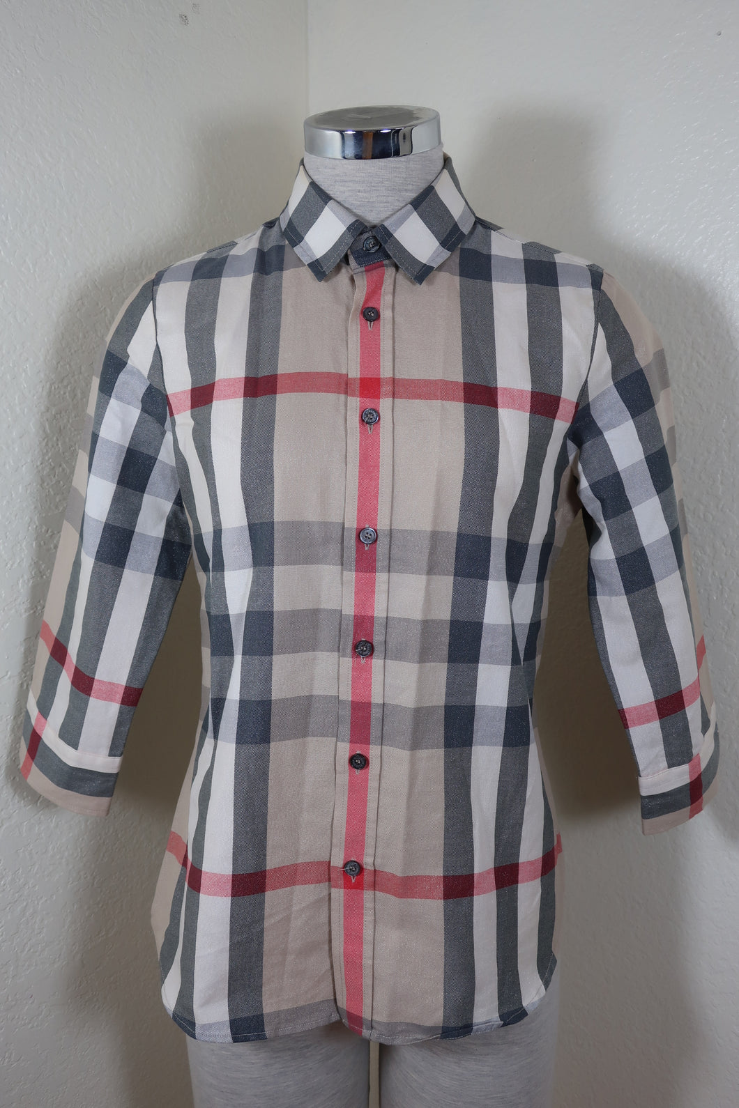 BURBERRY Classic Checks Small Cotton Plaid Button Collared Shirt Top Blouse Small 2 3 4