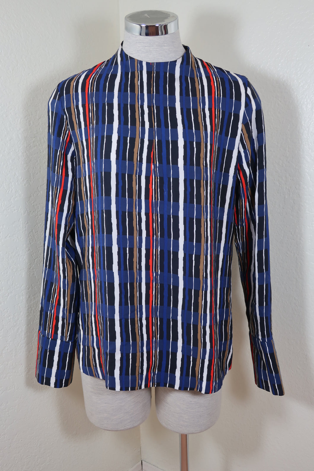 MARNI Italy Blouse Silk Crepe Shades Print Striped Long Sleeve Top Blouse 40 4 5 6 S Small