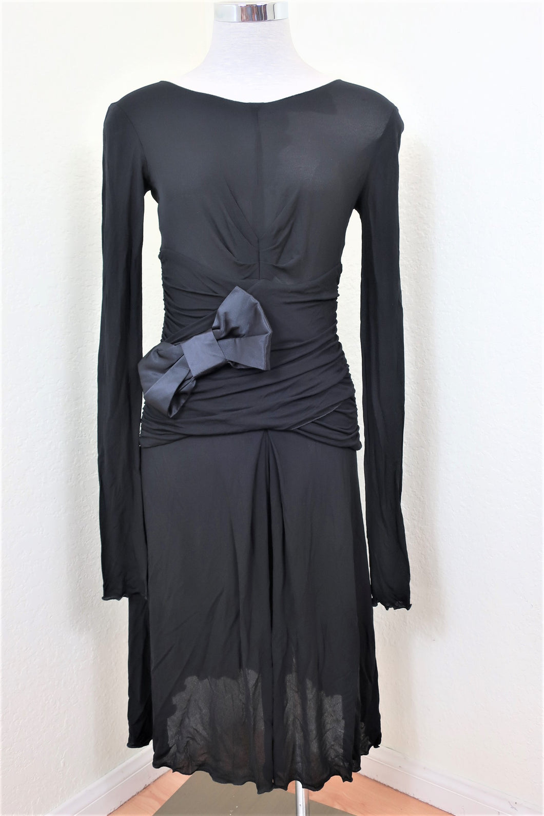 Vintage DOLCE & GABBANNA Black Ruched Long SLeeves Bodycon Sheer Gown Dress Small 40 6 7 8