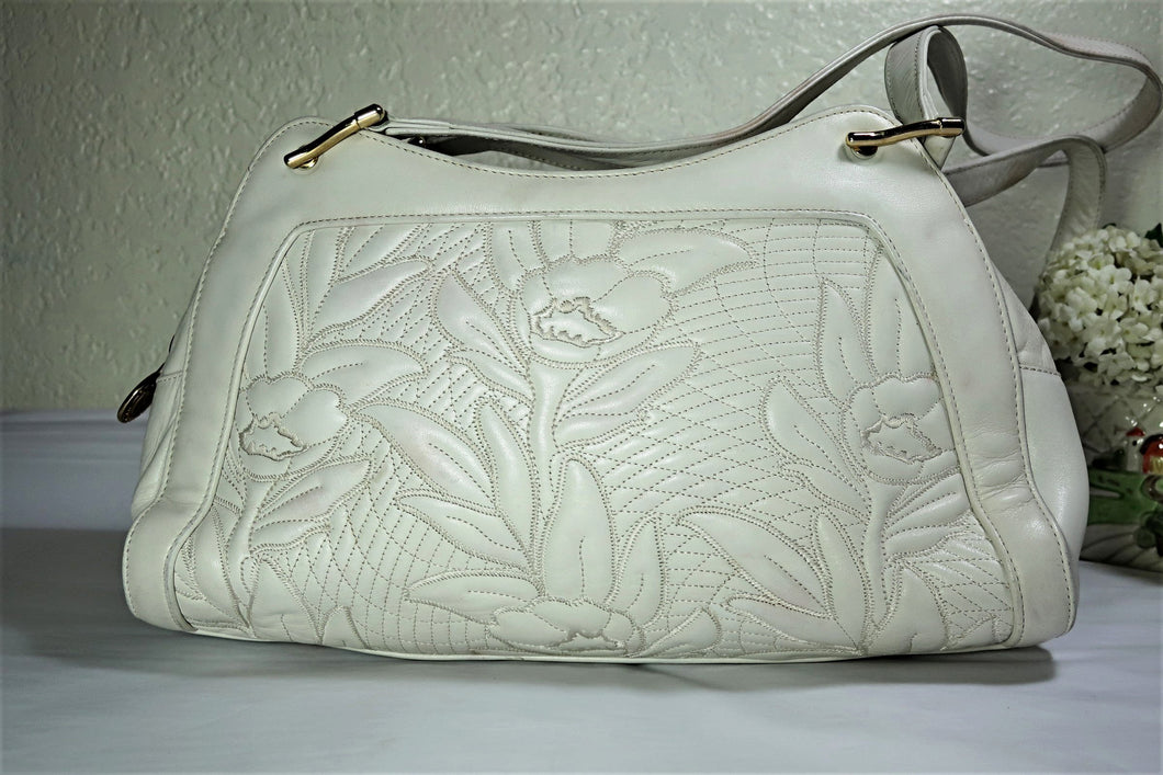 Vintage VALENTINO Orlandi White Leather Embroidered Shoulder Bag Italy