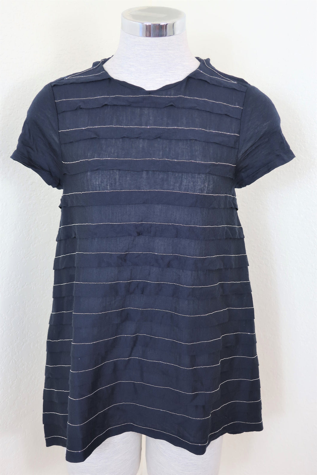 BRUNELLO CUCINELLI Navy Blue Wool Top Blouse Shirt Stripes Sz 6 2 4 6 Small Medium