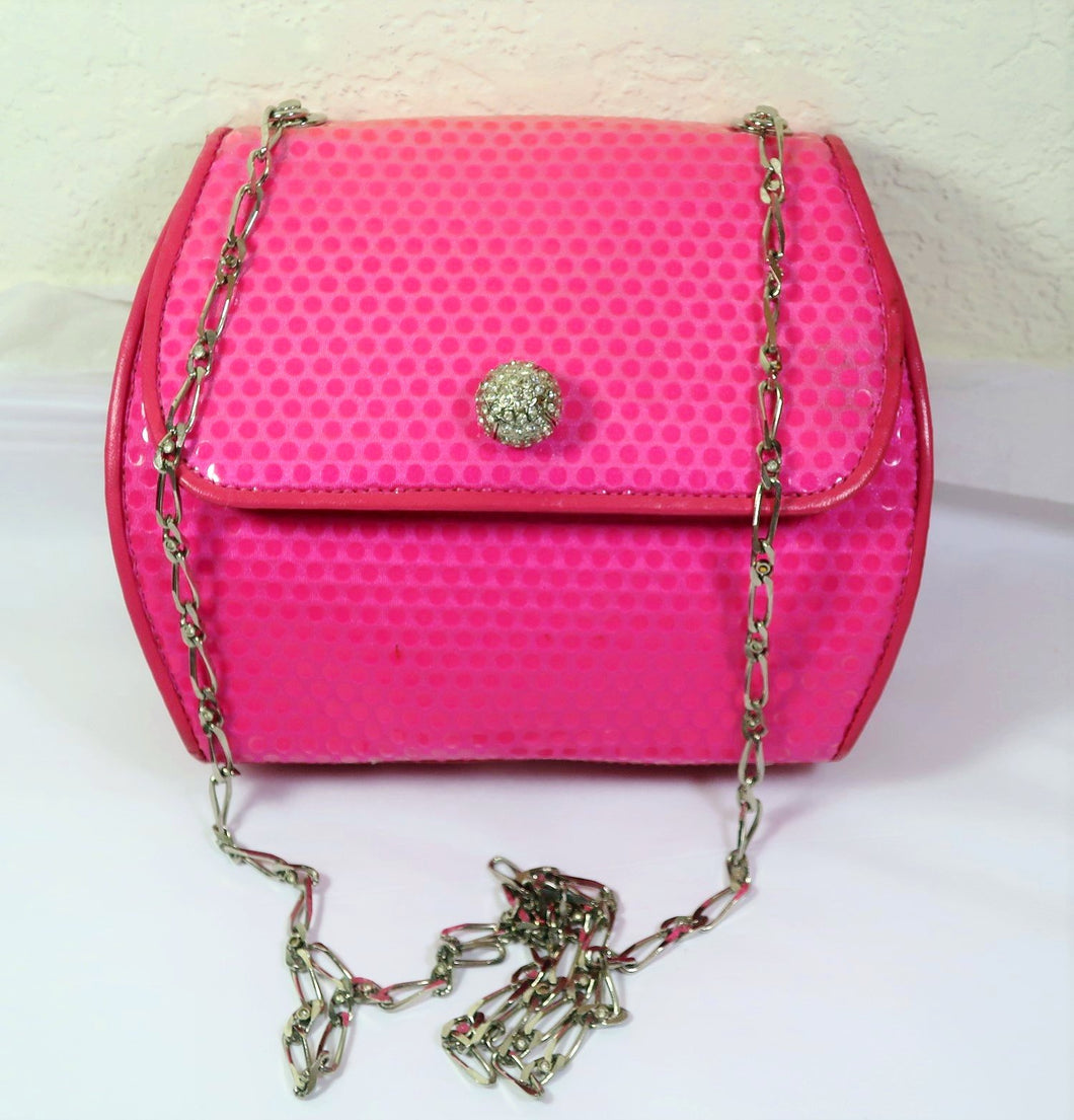MOSCHINO Redwall Pink Diamante Metal Chain Strap Small Sling Bag Italy