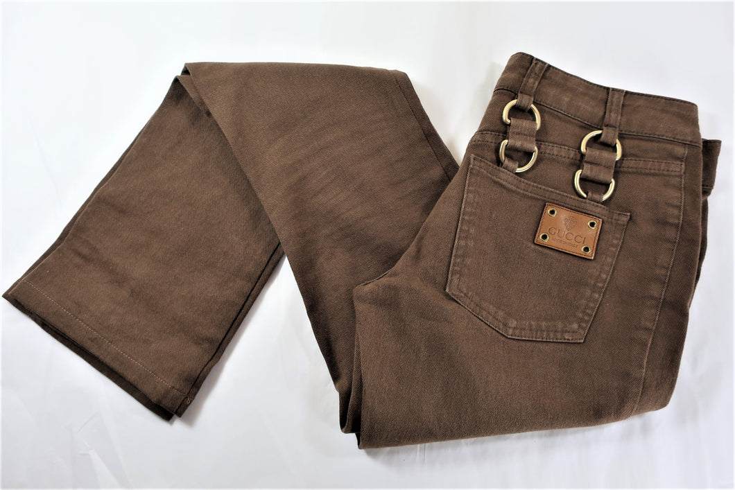 GUCCI Brown Cotton Low Rise Hip Hop Jeans Pants Large Metal Sz 38 Small to Medium 4 5 6