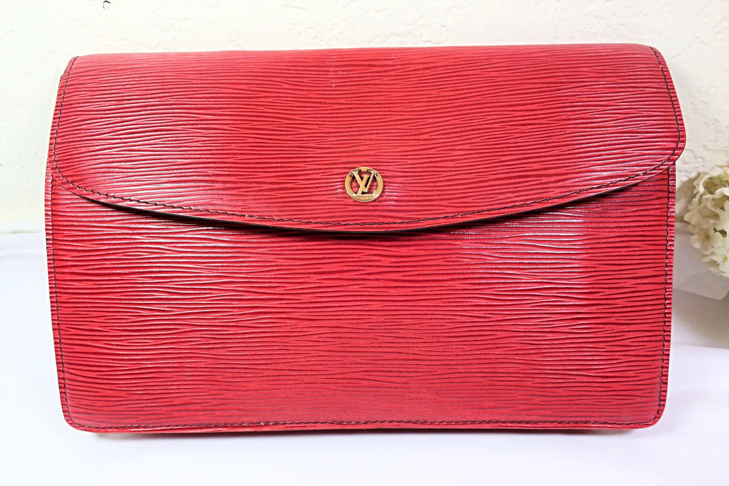 Vintage LOUIS VUITTON LV RED Epi Leather Montaigne Large Clutch Bag