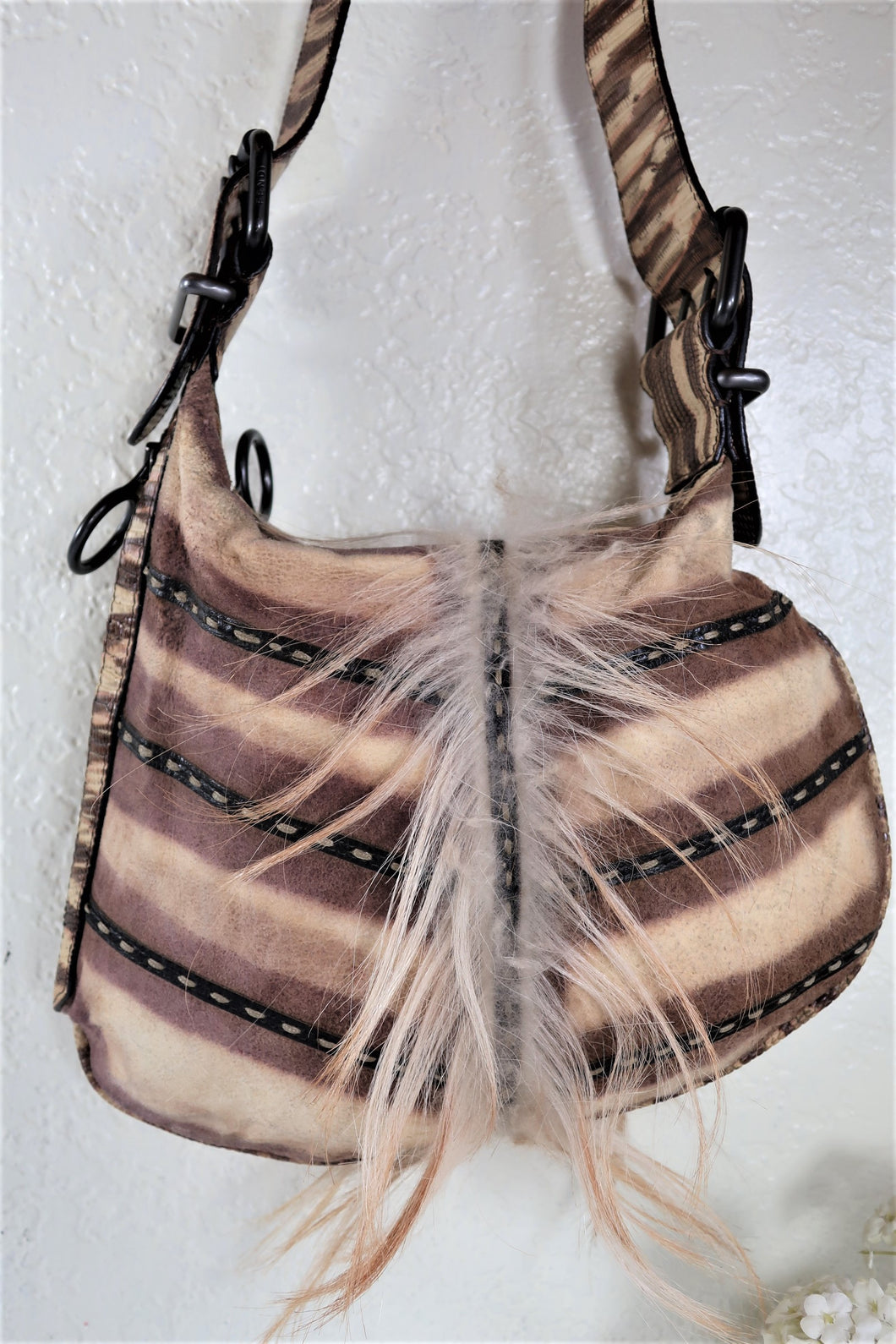 Fendi Tribal Zebra Fur Tiny Small Hobo Bag Toe $1595 Oyster Sude Leather Ltd Edt