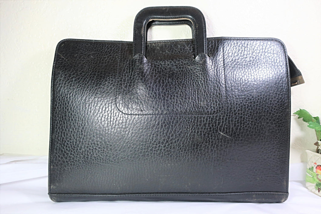 Vintage BURBERRYS BURBERRY Black Leather Briefcase Hand Bag