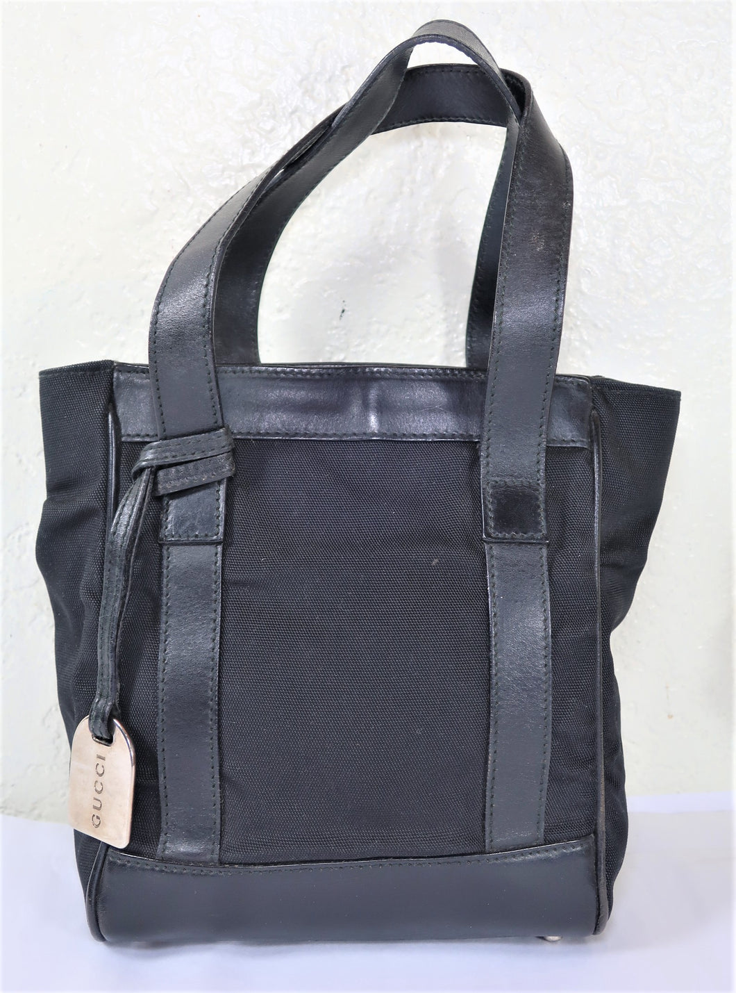 Vintage GUCCI Black Nylon Leather Tiny Small Tote Handbag Hand Shoulder Bag Italy