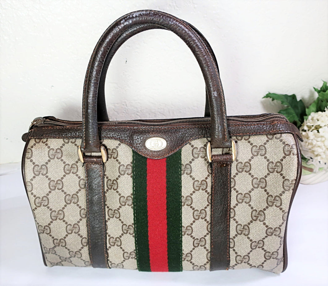 Vintage GUCCI Web Canvas Leather Classic Speedy Doctor Dr Bag FLAWED