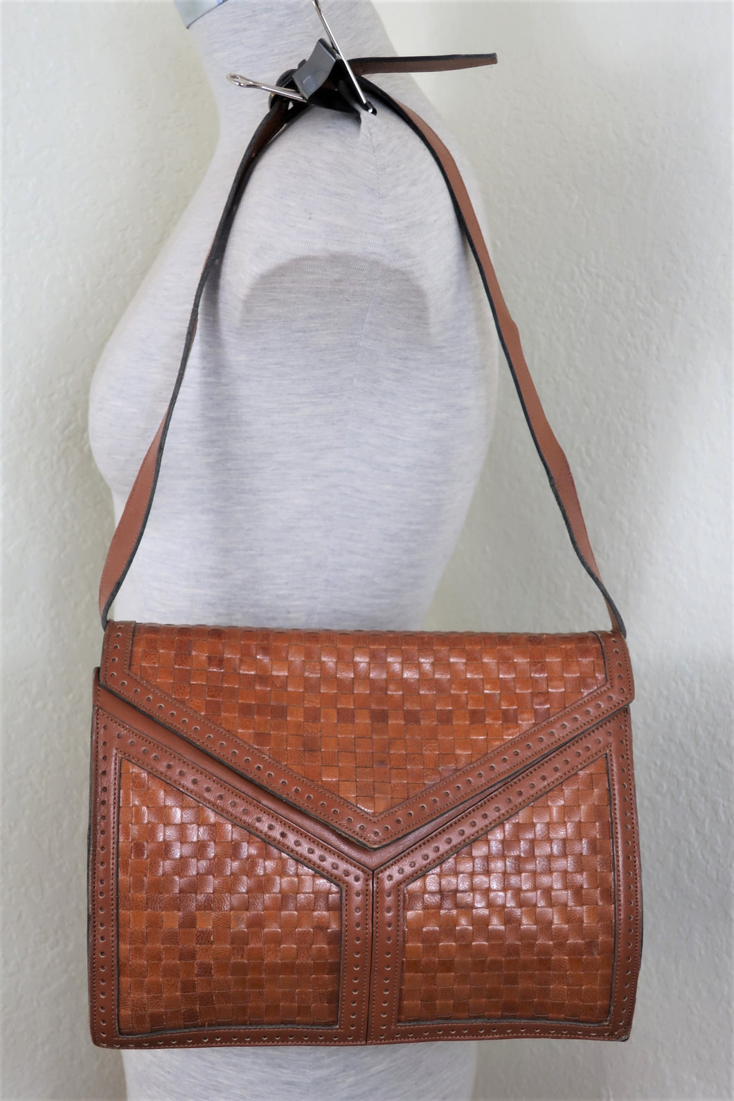Vintage YSL Yves Saint Laurent Braided Brown Leather Shoulder Bag