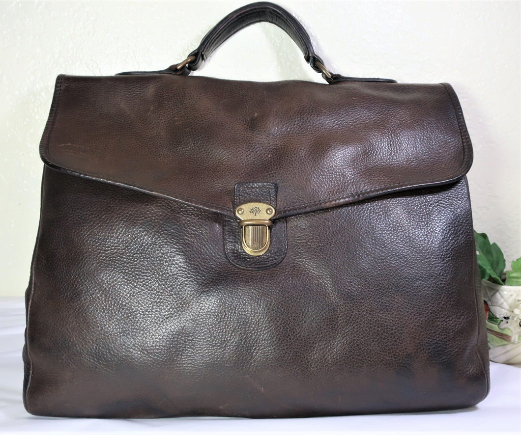 Vintage MULBERRY England Brown Leather Briefcase Hand Bag Portfolio Laptop Bag