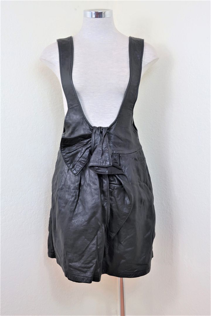Vintage JOHN GALLIANO Black Lambskin Leather Jumper Dress 42 6 7 8