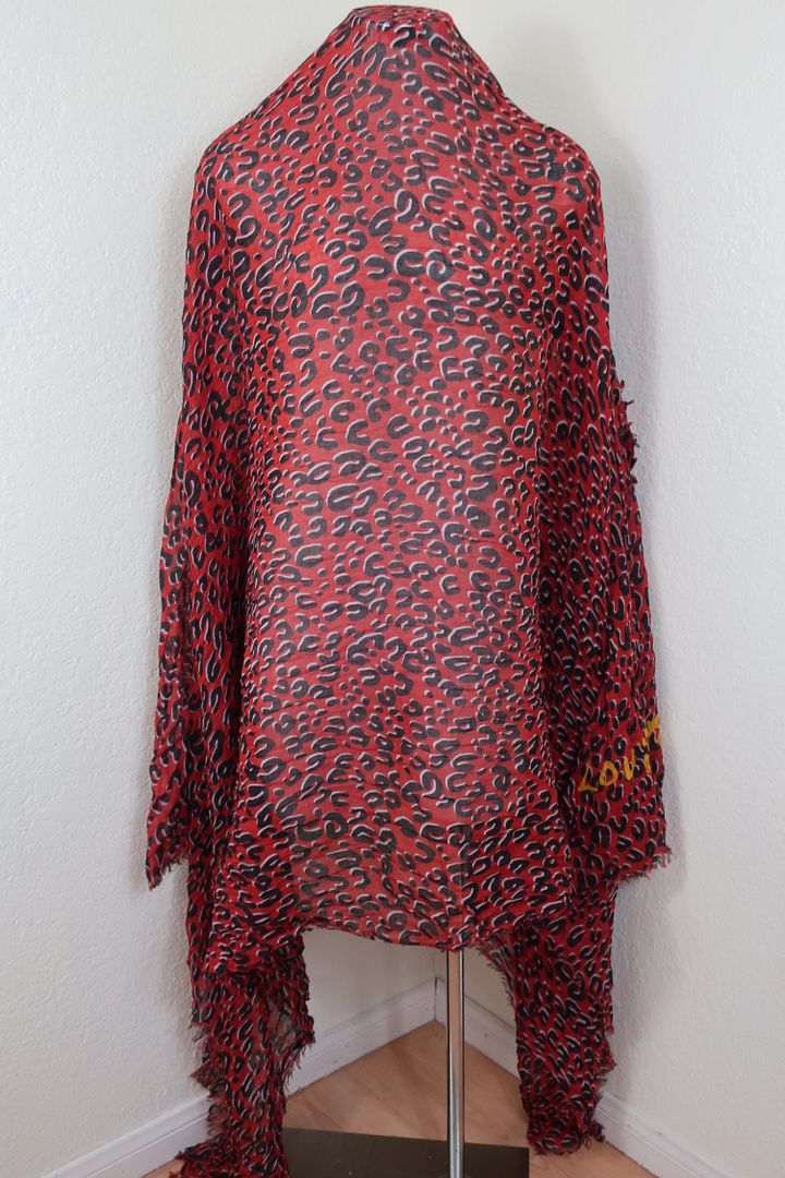 LOUIS VUITTON Stephen Sprouse Leopard Red Black Huge Large Shawl Scarf 50 x 80 inch