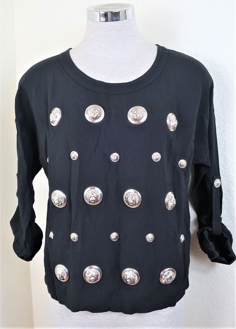 Vintage VERSUS Black Versace Studded Buttons Black Long Sleeve Top Shirt Small 40 4 5 6