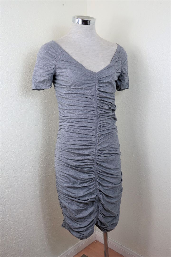 Vintage DOLCE & GABBANA Cotton Grey Ruched Dress Small 42 4 5 6