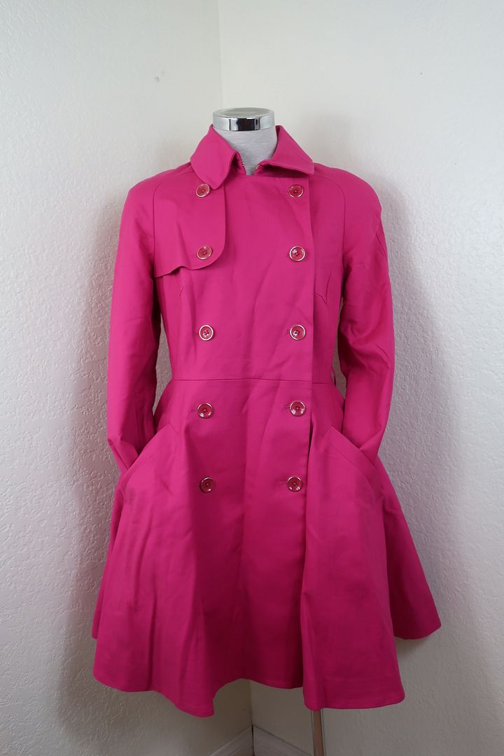 TED BAKER Pink Double Breasted Jackie O Coat Dress Long Jacket Small 2