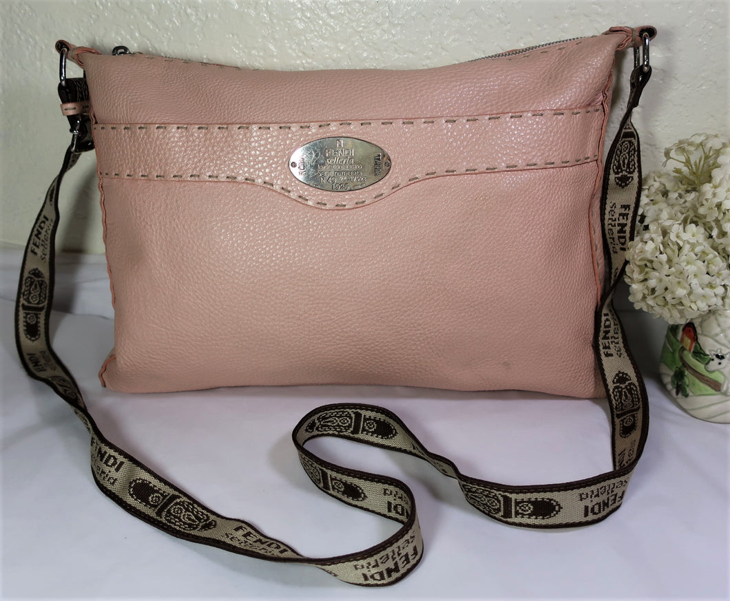 FENDI Selleria Salmon Pink Leather Flat Sling Crossbody Bag
