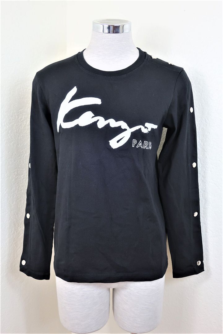 KENZO Black White Logo Long Sleeve Button Shirt Top Blouse XS Small 0 1 2