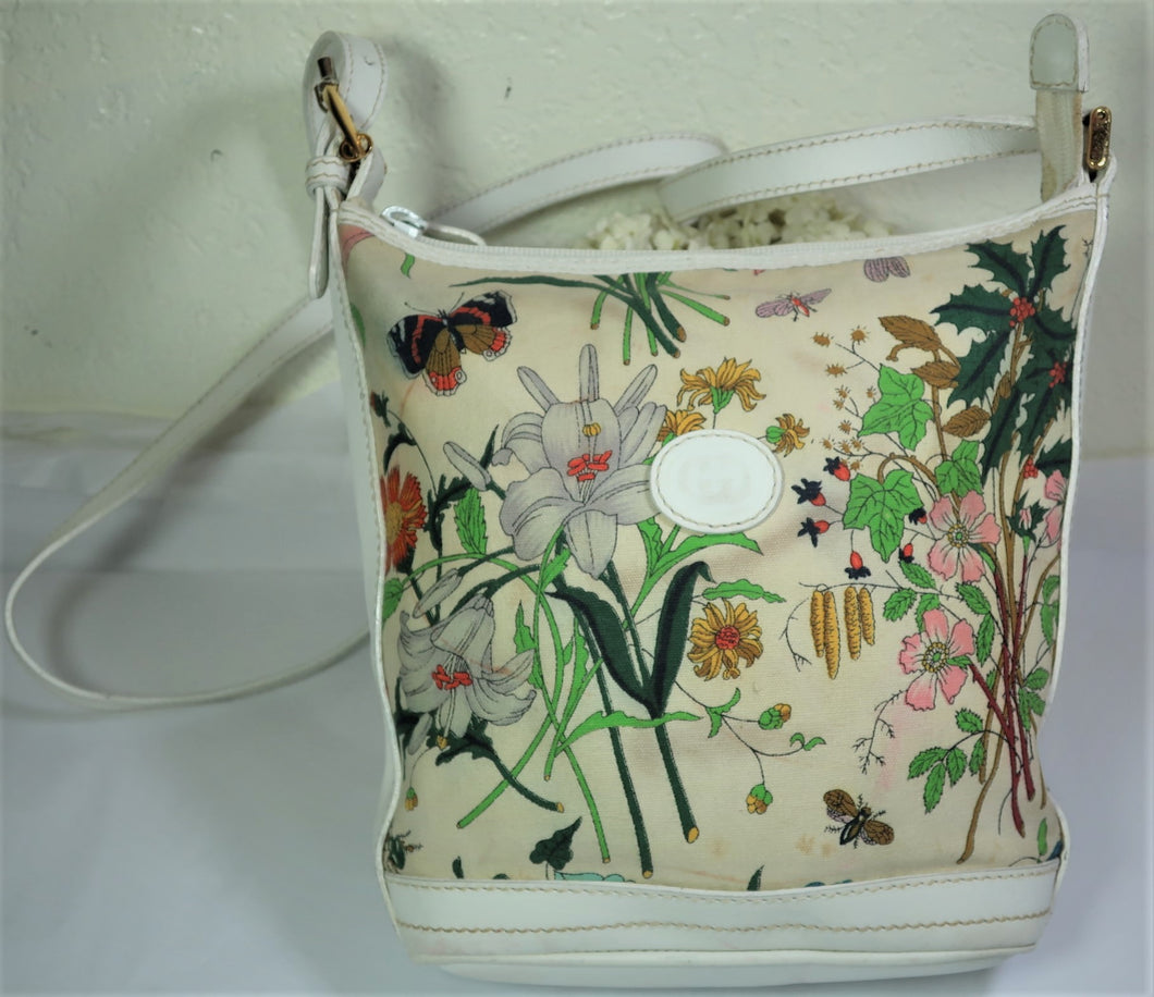 Vintage GUCCI Flora Floral Spring Flowers White Bucket SHoulder Bag