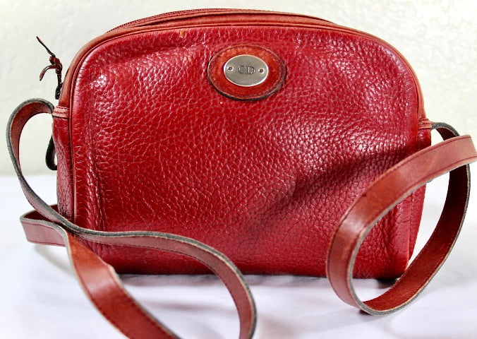 CHRISTIAN DIOR Vintage Red Leather Crossbody Small Handbag/Slingbag, France