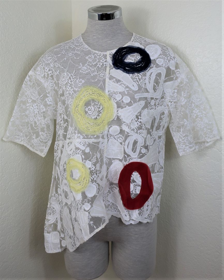 TSUMORI CHISATO White Floral Patch Lace Top Blouse Small 2 3 4