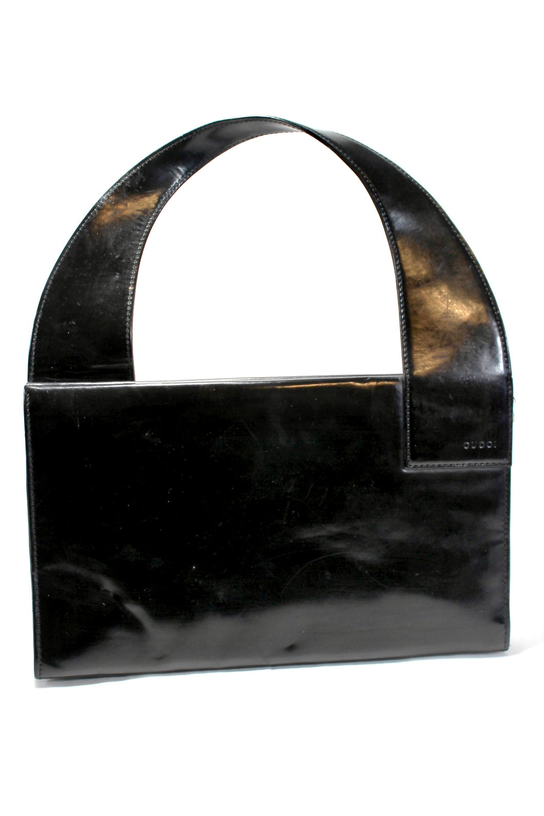 Vintage GUCCI Black Patent Leather Accordian Style Handbag Italy