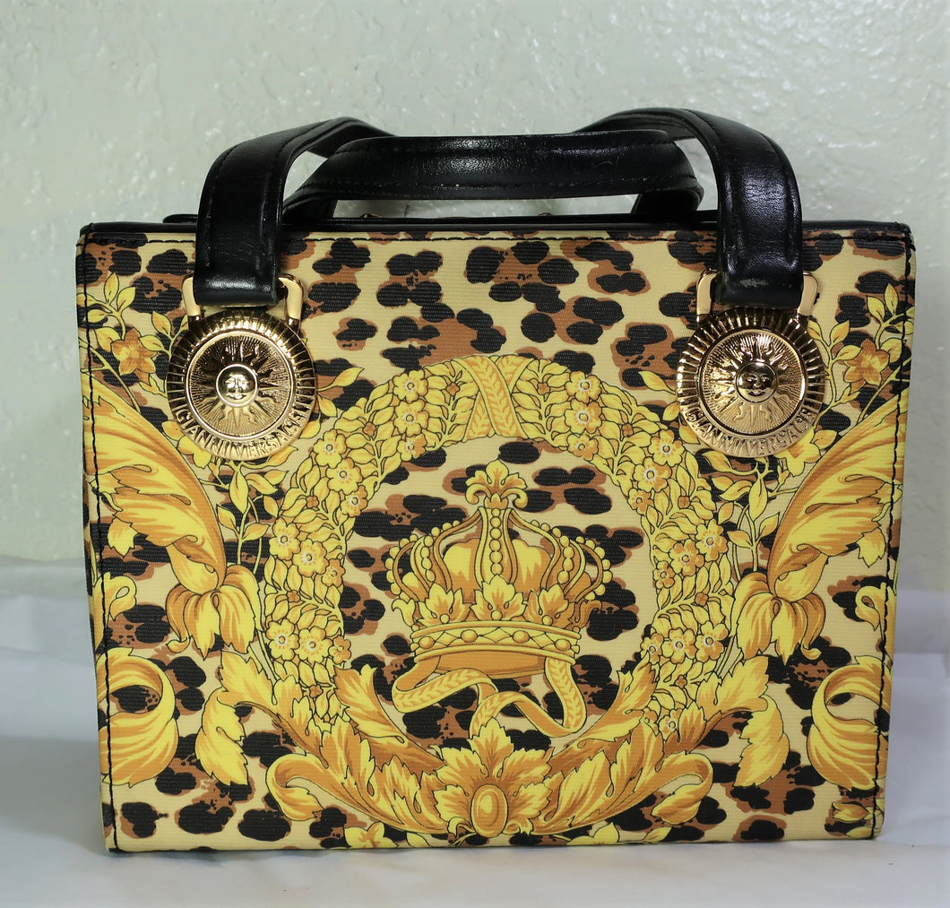 Vintage GIANNI VERSACE Yellow Baroque Barocco Vanity Train Make Up Case Hand Bag