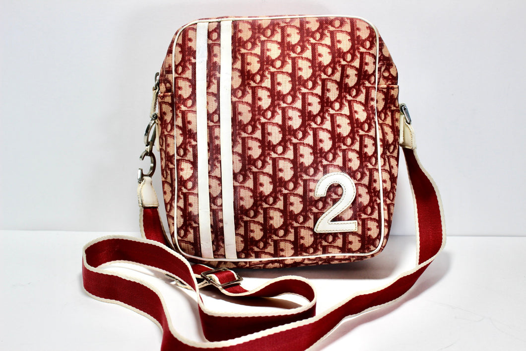 CHRISTIAN DIOR Pink Coated Canvas Trotter Messenger Crossbody Handbag Italy